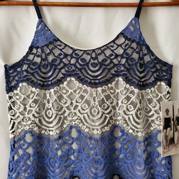Honey And Rosie Women's White/Blue Lace Overlay Lined Cami Dress Size Small NWT - Picture 11 of 11